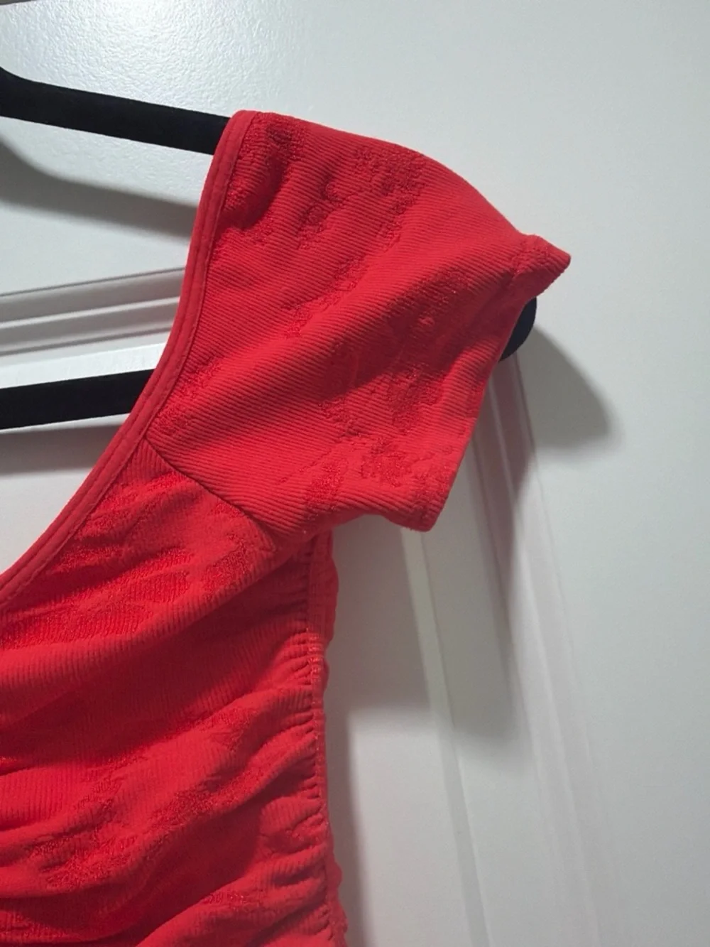Free People Red Ruched Scoop-Neck Crop Top